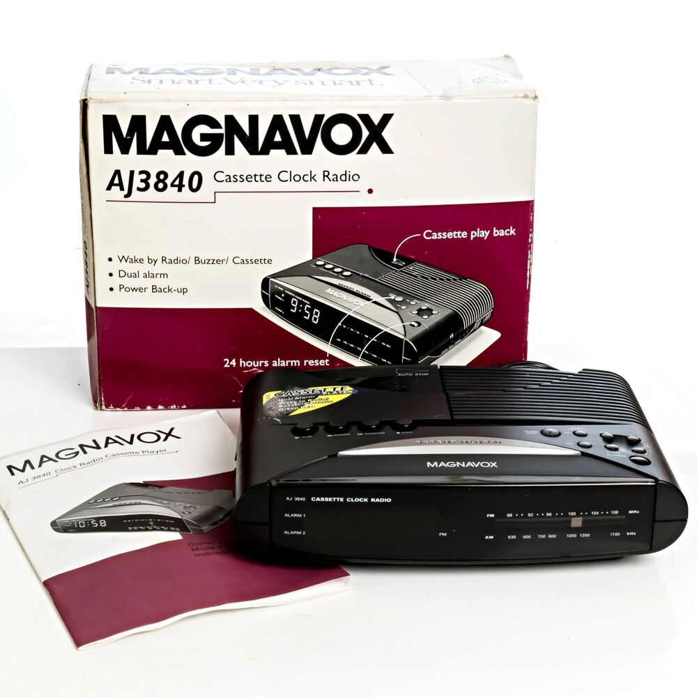 Vintage Magnavox Cassette Clock Radio AJ3840 AM/FM Radio/Cassette Player WORKS
